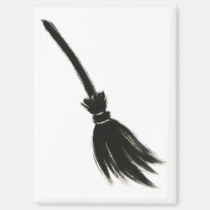 Minimalist Witch Broom – Ink Brush Design on Magnet