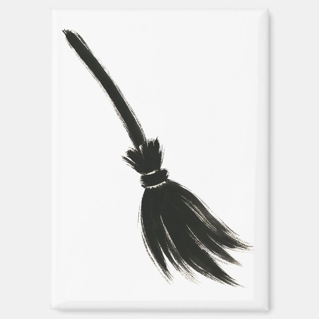 Minimalist Witch Broom – Ink Brush Design on  Magnet (Front)
