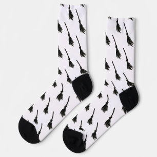 Minimalist Witch Broom – Ink Brush Design on  Socks