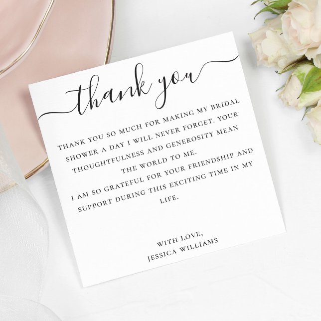 Minimalist With Elegant Script Bridal Shower Thank You Card (Creator Uploaded)