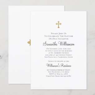 Minimalist with Faux Gold Cross Baptismal Invitation
