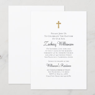 Minimalist with Faux Gold Cross Baptismal Invitation