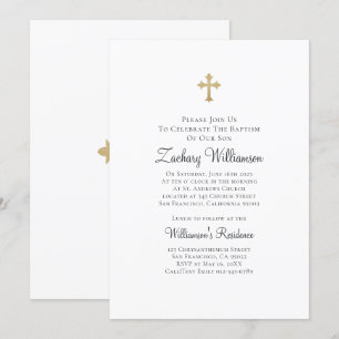 Minimalist with Faux Gold Cross Baptismal Invitation