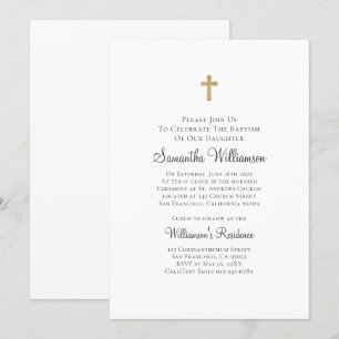 Minimalist with Faux Gold Cross Baptismal Invitation
