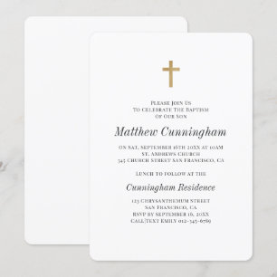 Minimalist with Faux Gold Cross Boy Baptismal Invitation