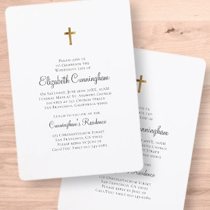 Minimalist with Faux Gold Cross Memorial Funeral Invitation