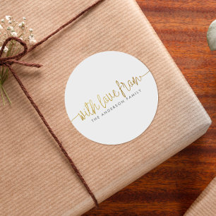 Minimalist With Love From Lettering & Family Name Classic Round Sticker