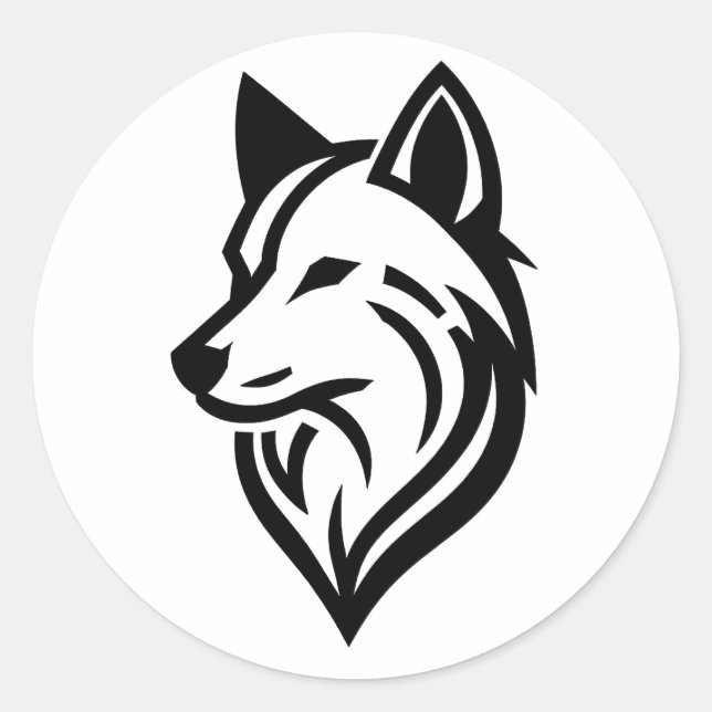 Minimalist Wolf Face Silhouette Classic Round Sticker (Front)