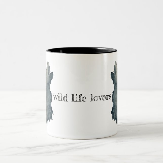 minimalist wolf head Two-Tone coffee mug (Center)