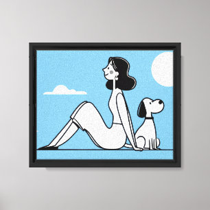 Minimalist Woman and Dog Illustration Canvas Print