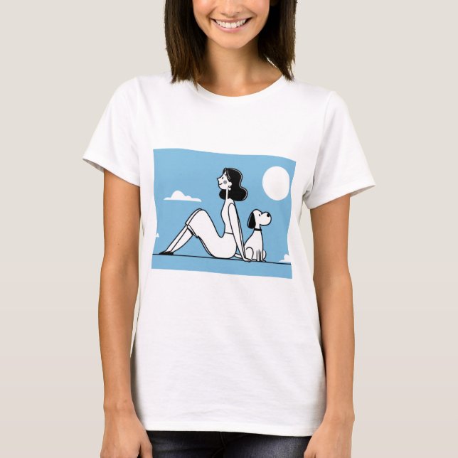 Minimalist Woman and Dog Illustration T-Shirt (Front)