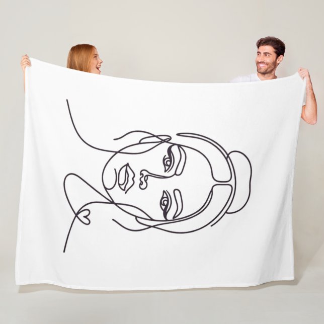 Minimalist Woman Face Line Art Fleece Blanket (In Situ)