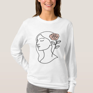 Minimalist Woman Face with Rose – Feminine Line Ar T-Shirt
