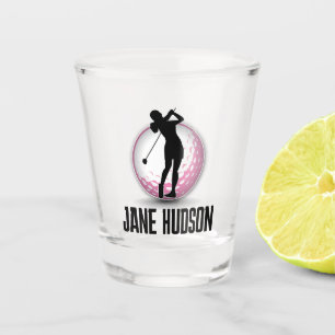 Minimalist Woman Golfer-Pink Ball Design Shot Glass