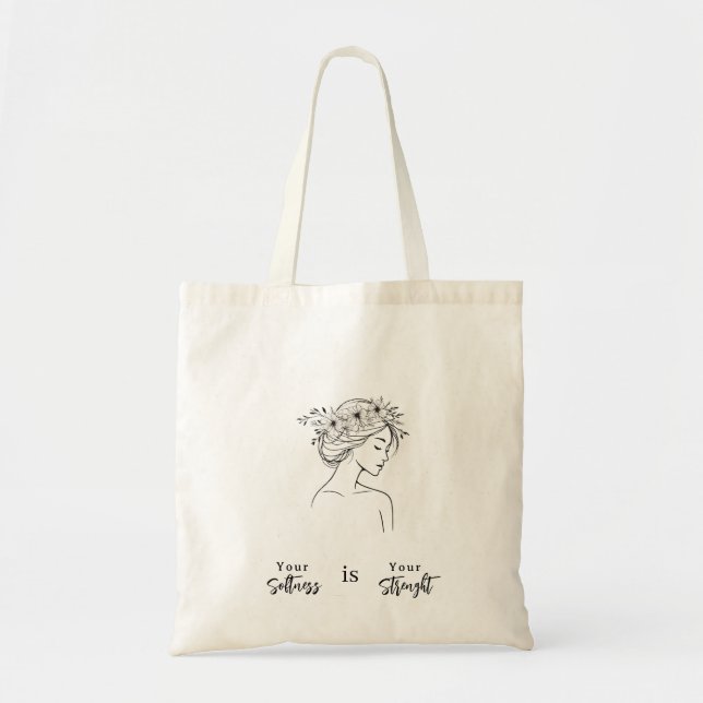 Minimalist Woman Line Art Scandinavian Neutral Tote Bag (Front)