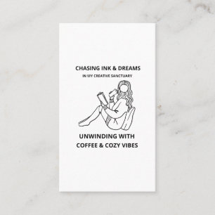 MINIMALIST WOMAN READING & COFFEE LINE ART POSTER BUSINESS CARD