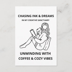 MINIMALIST WOMAN READING & COFFEE LINE ART POSTER ENCLOSURE CARD