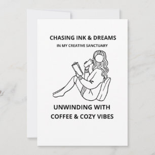 MINIMALIST WOMAN READING & COFFEE LINE ART POSTER  THANK YOU CARD