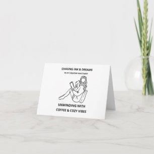 MINIMALIST WOMAN READING & COFFEE LINE ART POSTER  THANK YOU CARD