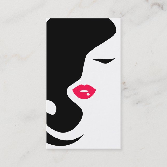 Minimalist Woman Silhouette Black Beauty Salon Business Card (Front)