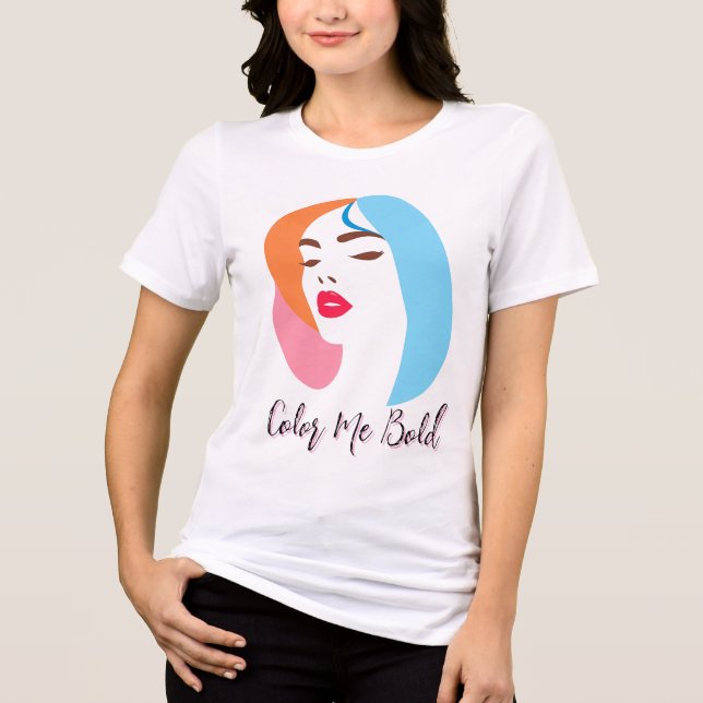 Minimalist Woman with Colourful Hair Tri-Blend Shirt (Front)