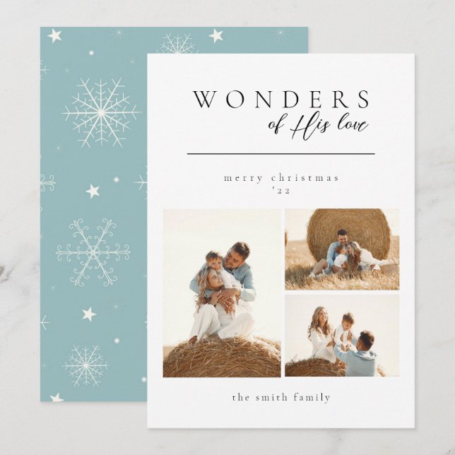 Minimalist Wonders of His Love Christmas Photo Holiday Card (Front/Back)