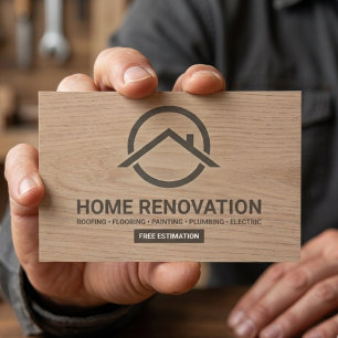 Minimalist Wood Grain Home Renovation & Contractor Business Card