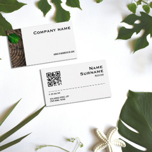 Minimalist wood leaf photography QR Business Card
