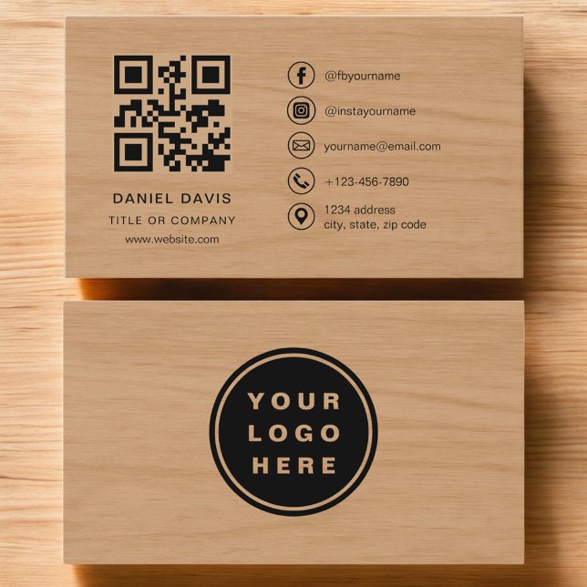 Minimalist Wood Professional Company Logo QR Code  Business Card (Creator Uploaded)