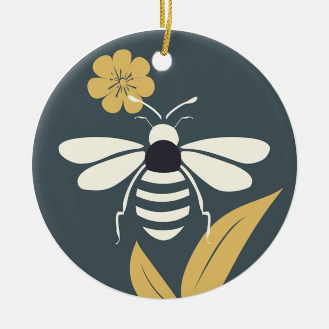 Minimalist Woodblock Style Bee Ornament (Front)