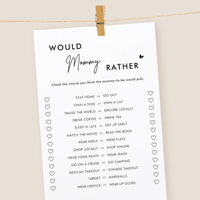Minimalist Would Mummy Rather Baby Shower Game (Creator Uploaded)