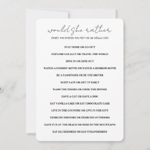 Minimalist Would She Rather Baby Shower Game Invitation