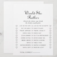 Minimalist Would She Rather Bridal Shower Game