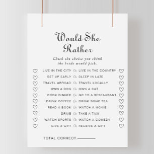 Minimalist Would She Rather Bridal Shower Game