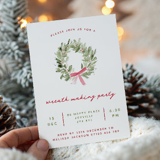Minimalist Wreath Making Holiday Party Invitation