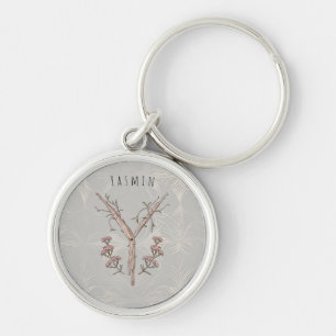 Minimalist Yarrow Flower Monogram 'Y' Key Ring