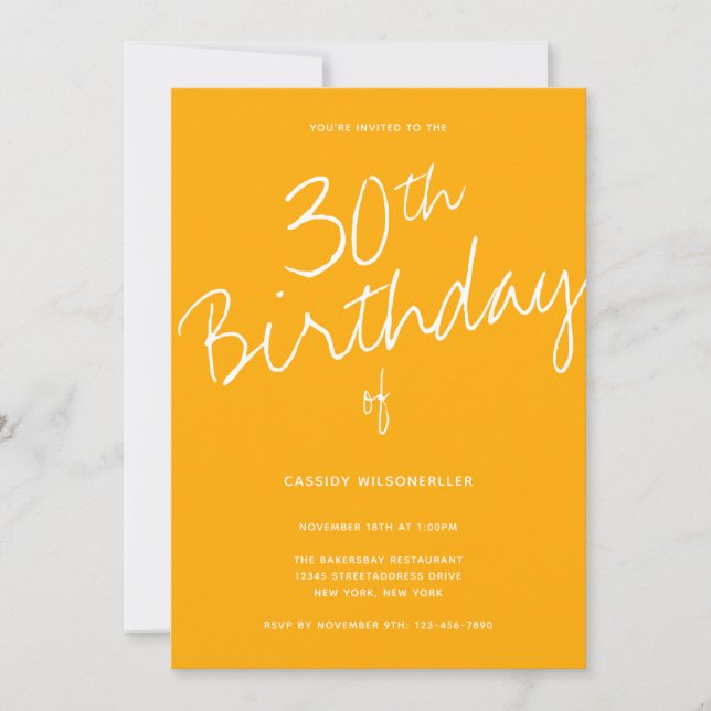 Minimalist Yellow 30th Birthday Invitation (Front)