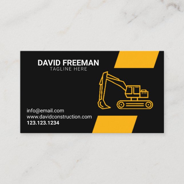 Minimalist Yellow and Black Excavator Construction Business Card (Front)