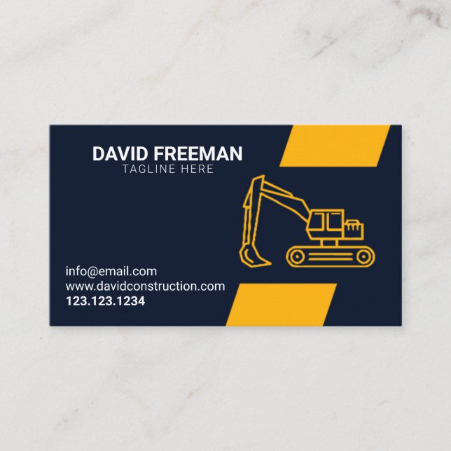 Minimalist Yellow and Blue Excavator Construction Business Card (Front)