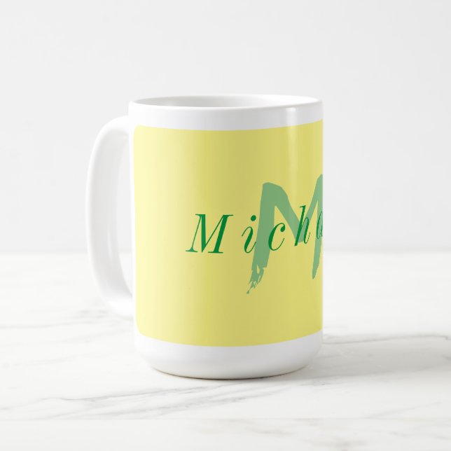 Minimalist Yellow and Green Initial  Coffee Mug (Front Left)