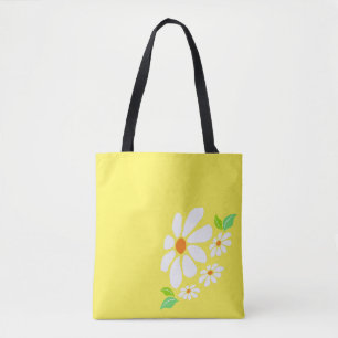 Minimalist Yellow and White Flower Drawing Tote Bag