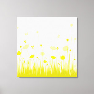 Minimalist Yellow and White Poppies Meadow Floral Canvas Print