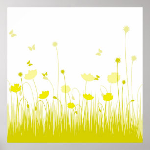 Minimalist Yellow and White Poppies Meadow Floral Poster