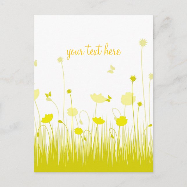 Minimalist Yellow and White Poppies Meadow Script Postcard (Front)