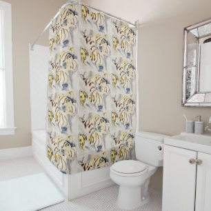 Minimalist Yellow Angelfish Vintage Watercolor Shower Curtain