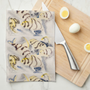 Minimalist Yellow Angelfish Vintage Watercolor Tea Towel