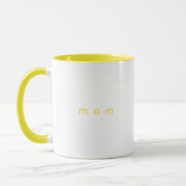 Minimalist Yellow Custom Text Mom White Mug (Left)