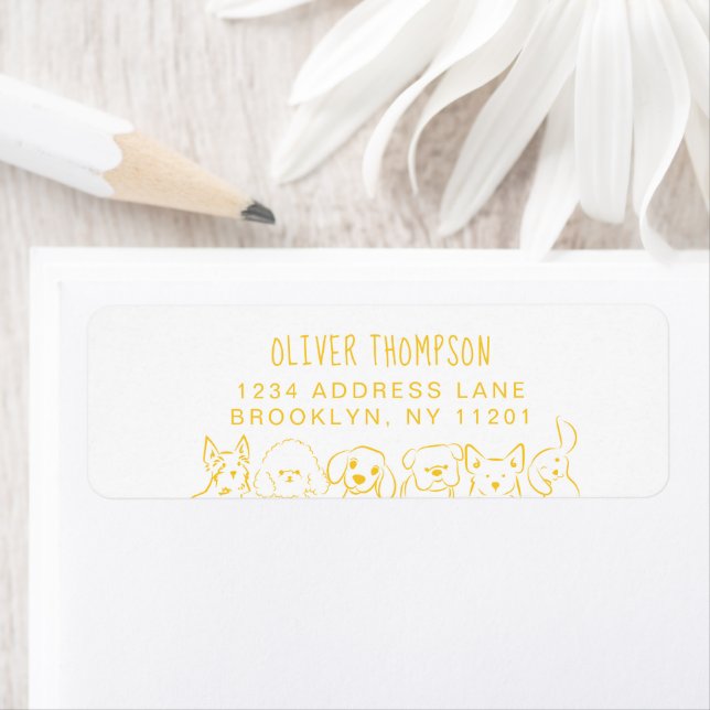 Minimalist Yellow Cute Dogs Sketch Return Address (Insitu)