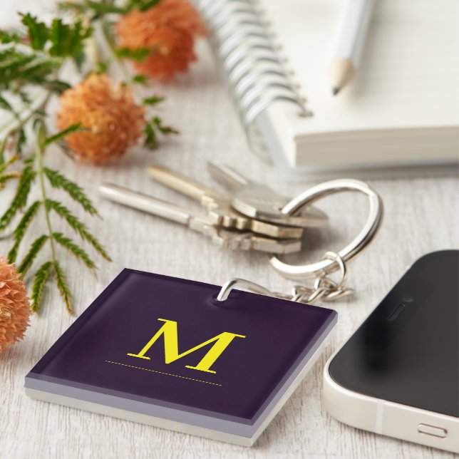 Minimalist yellow elegant sophisticated monogram key ring (Front Right)