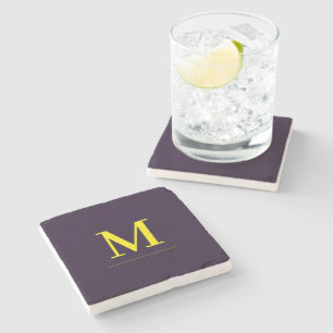 Minimalist yellow elegant sophisticated monogram stone coaster
